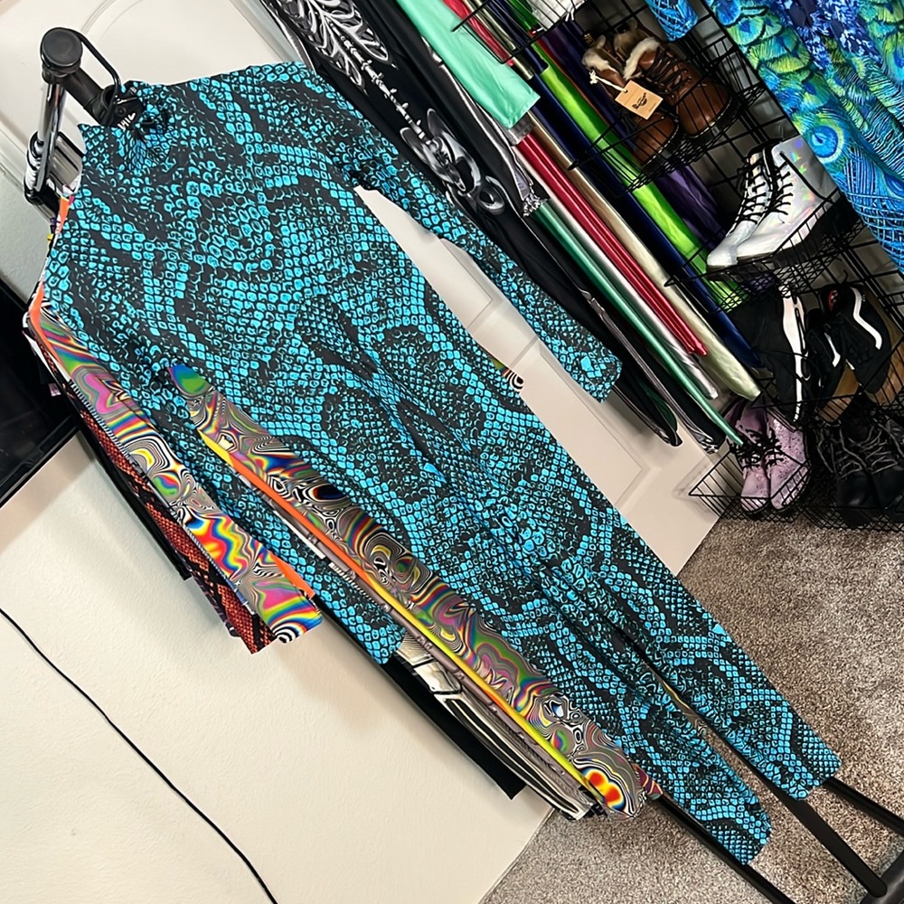 Candy Catz Blue Reptile Gator Skin Catsuit Skinsuit Ravewear Rave